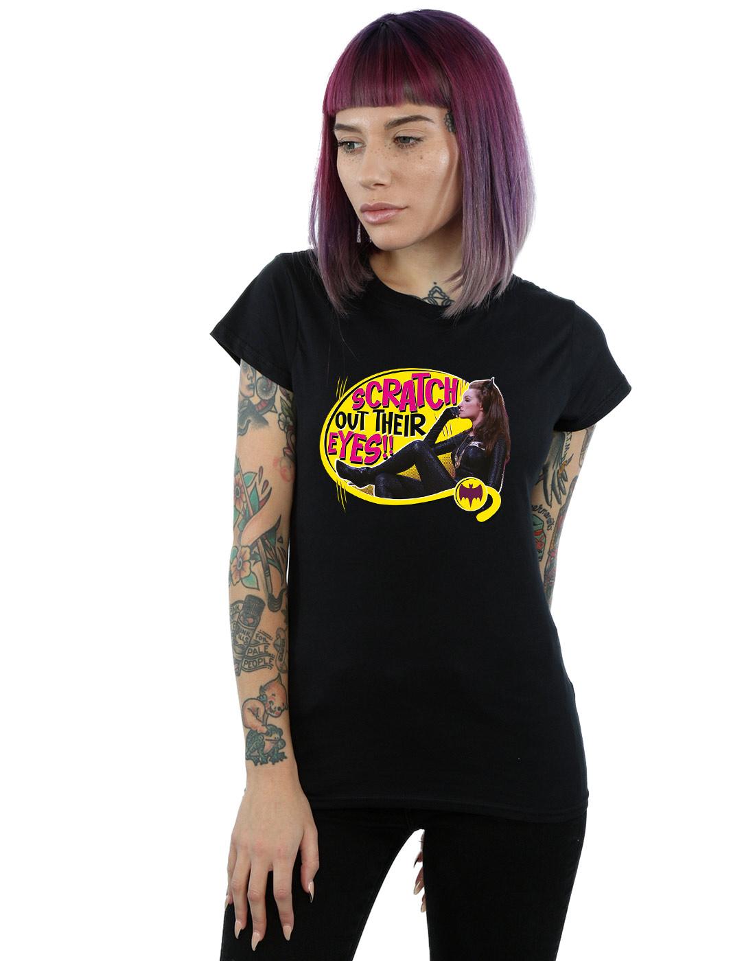Black - Back - DC Comics Womens-Ladies Batman TV Series Catwoman Scratch Cotton T-Shirt