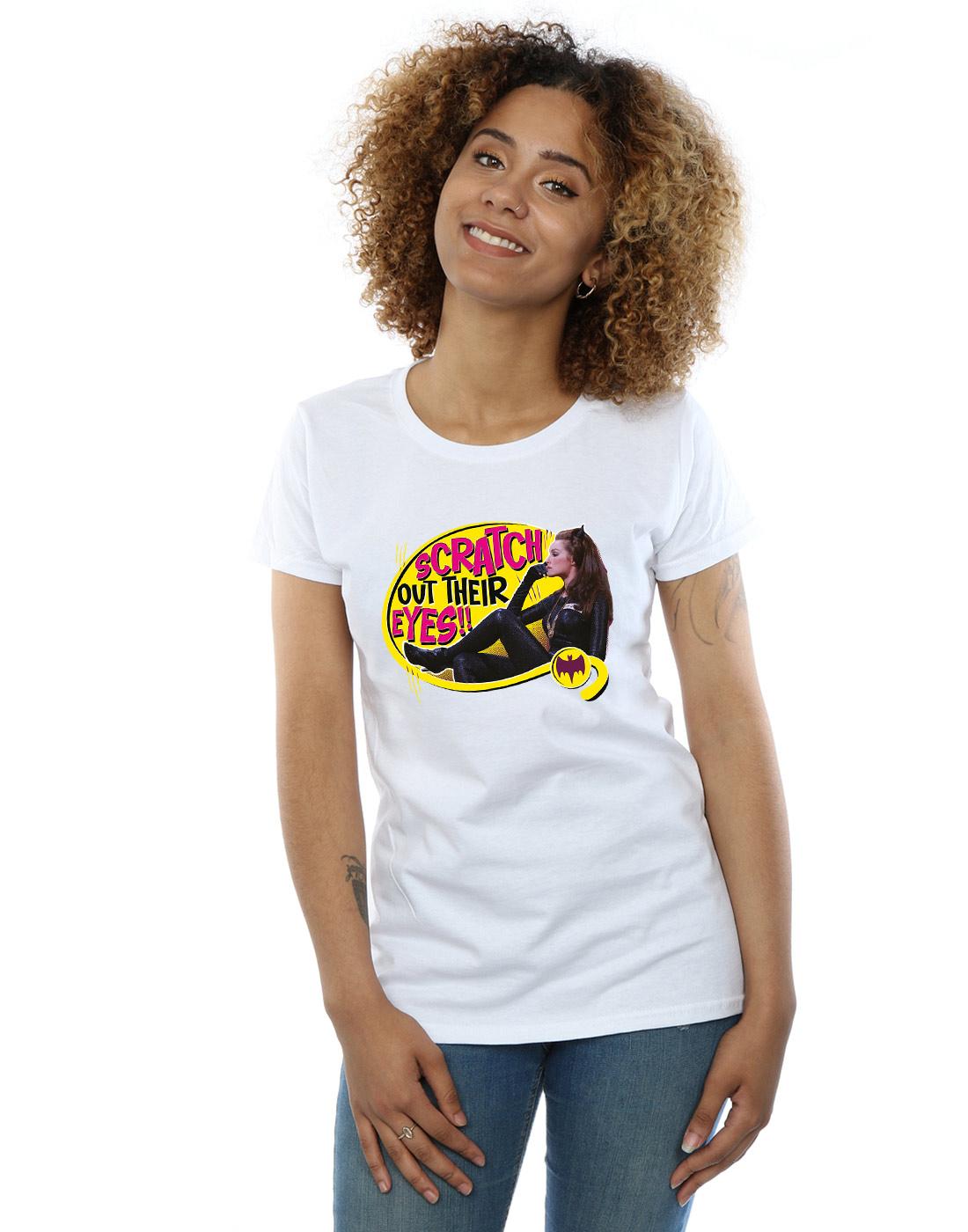 White - Back - DC Comics Womens-Ladies Batman TV Series Catwoman Scratch Cotton T-Shirt