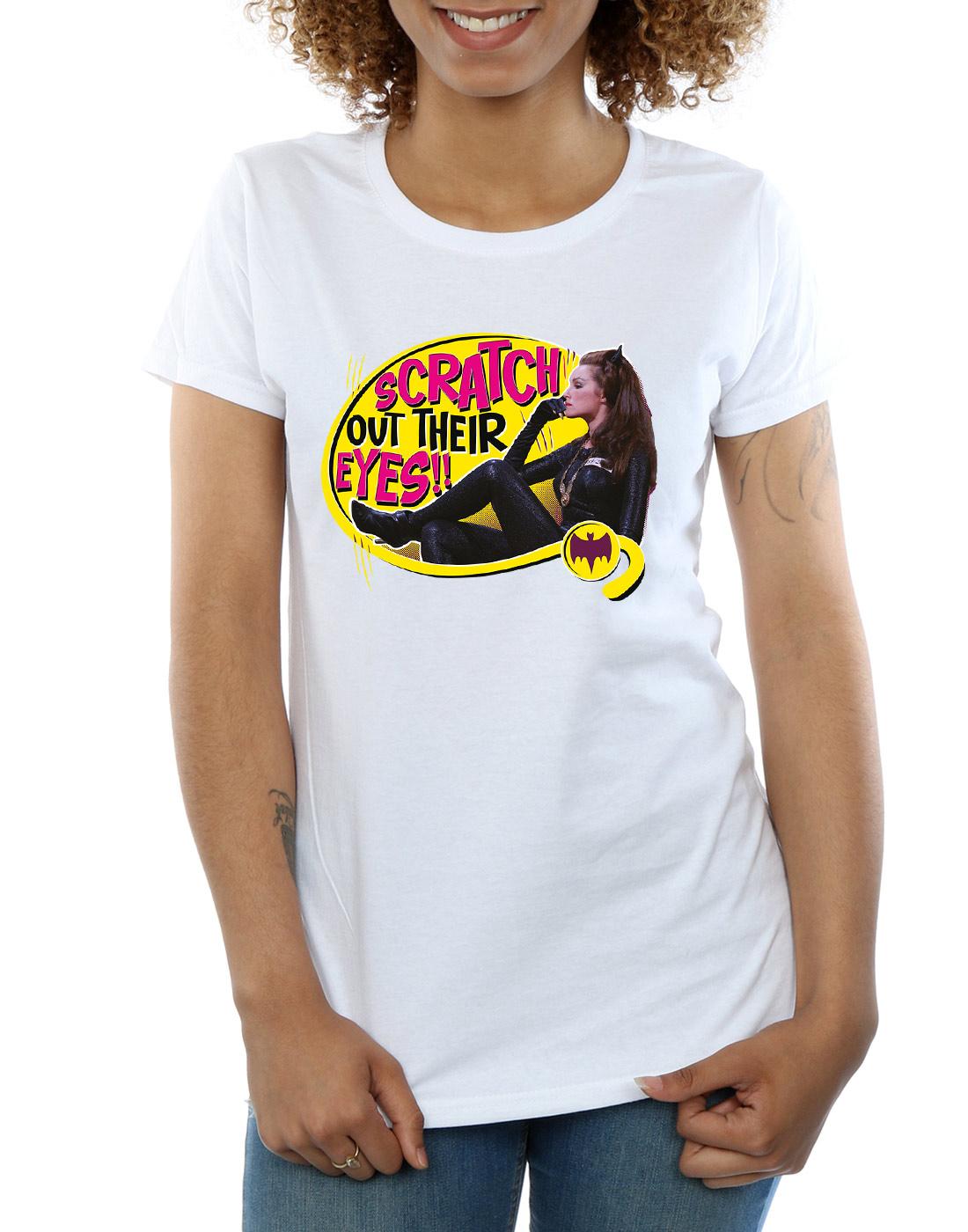 White - Side - DC Comics Womens-Ladies Batman TV Series Catwoman Scratch Cotton T-Shirt