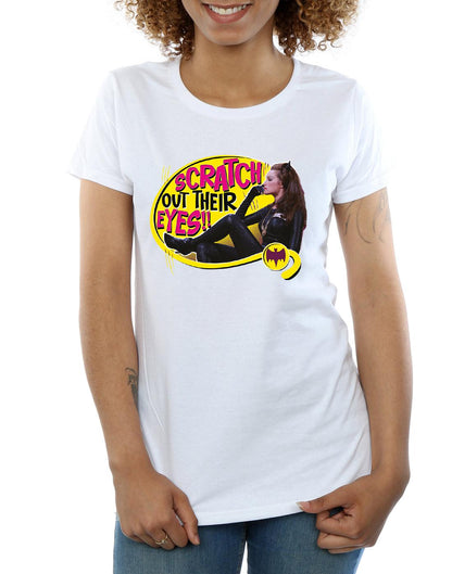 White - Side - DC Comics Womens-Ladies Batman TV Series Catwoman Scratch Cotton T-Shirt