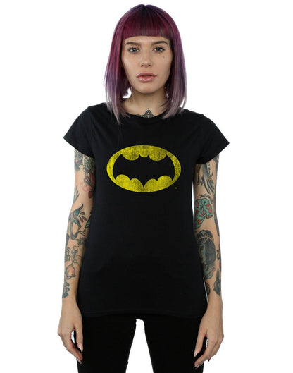 Black - Back - DC Comics Womens-Ladies Batman TV Series Distressed Logo Cotton T-Shirt