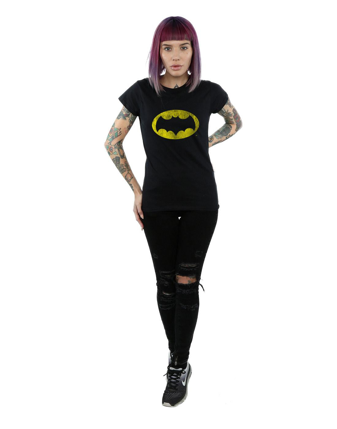 Black - Lifestyle - DC Comics Womens-Ladies Batman TV Series Distressed Logo Cotton T-Shirt
