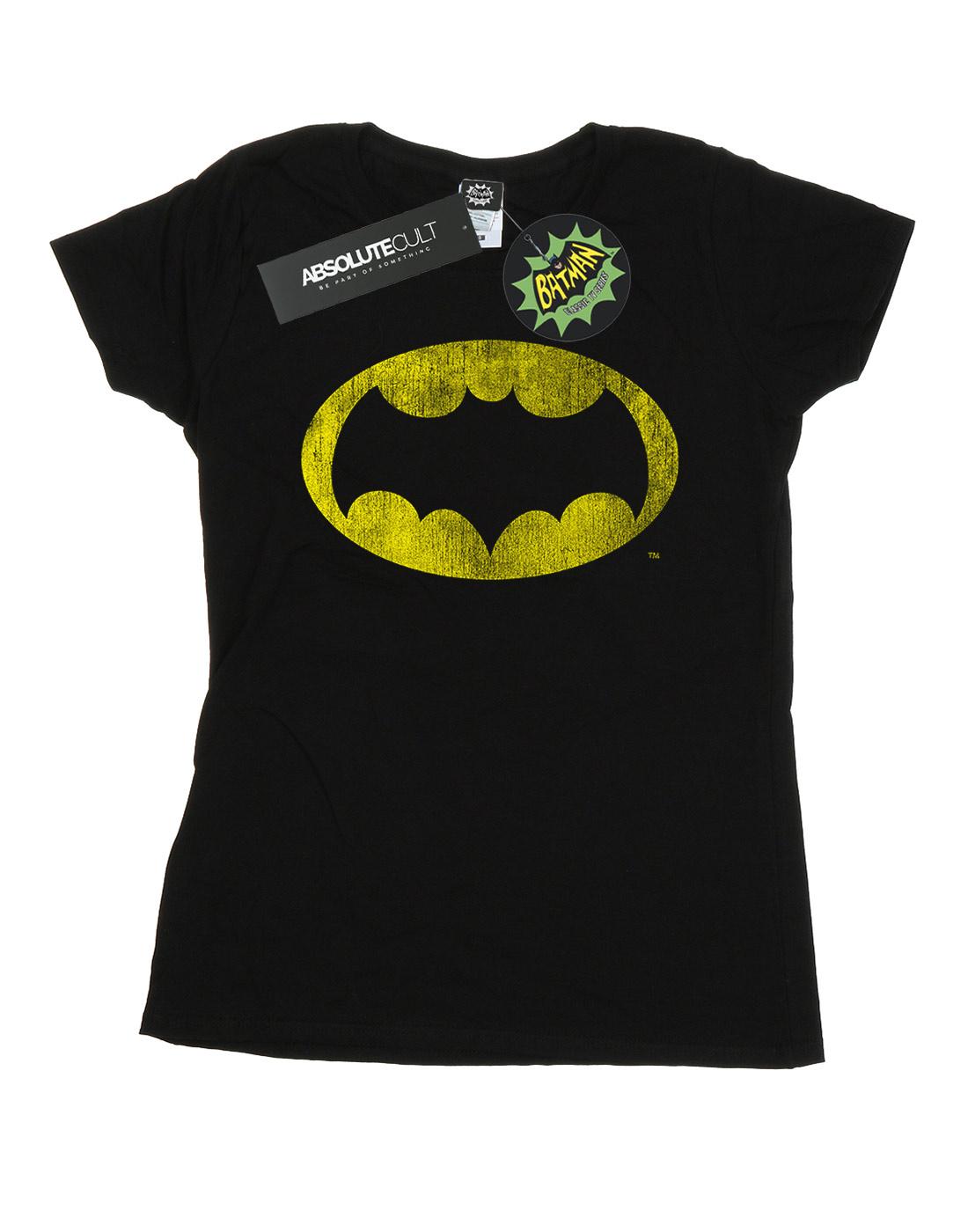 Black - Front - DC Comics Womens-Ladies Batman TV Series Distressed Logo Cotton T-Shirt