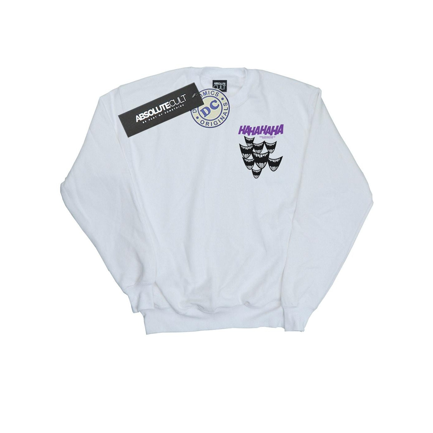 White - Front - DC Comics Mens Batman Joker Smile Breast Print Cotton Sweatshirt