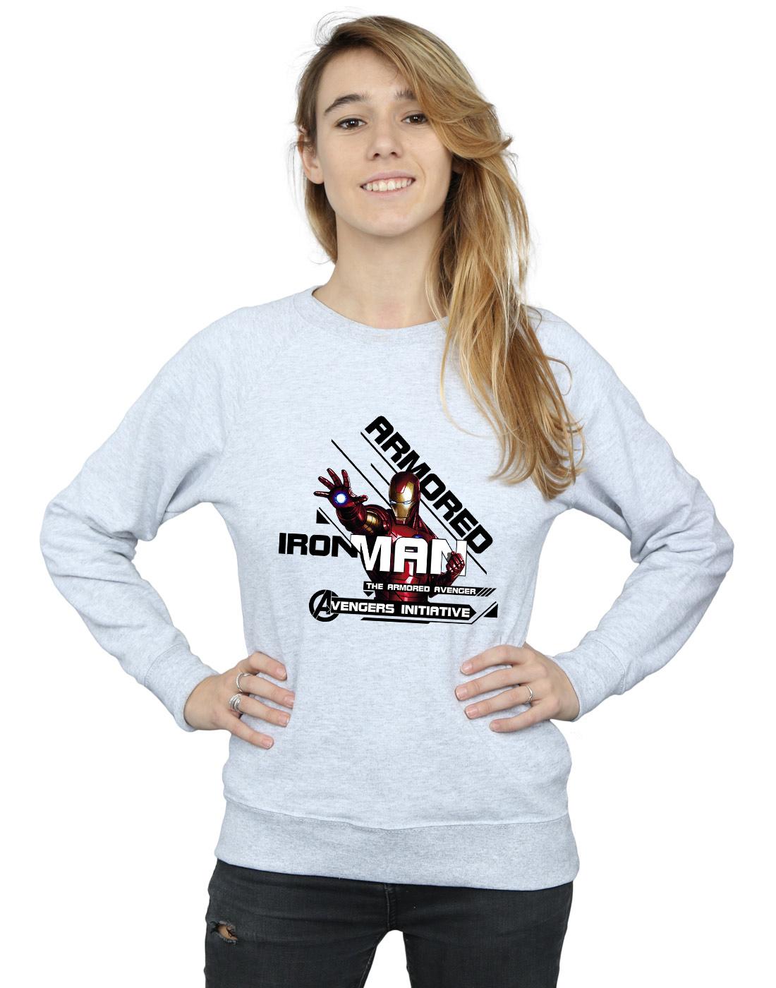 Heather Grey - Back - Marvel Womens-Ladies Iron Man Armored Avenger Sweatshirt
