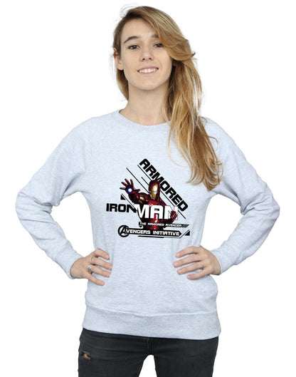 Heather Grey - Back - Marvel Womens-Ladies Iron Man Armored Avenger Sweatshirt