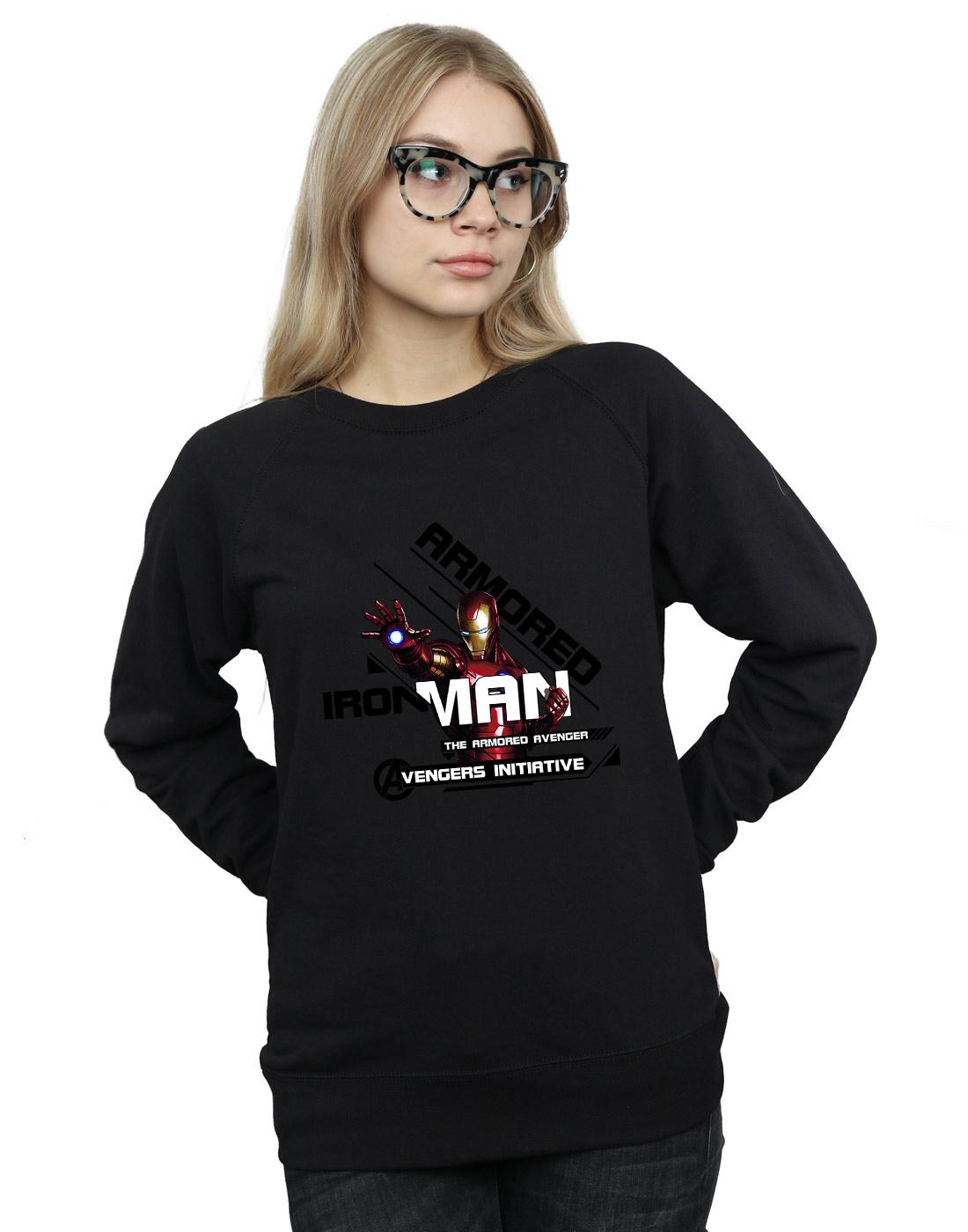 Black - Back - Marvel Womens-Ladies Iron Man Armored Avenger Sweatshirt