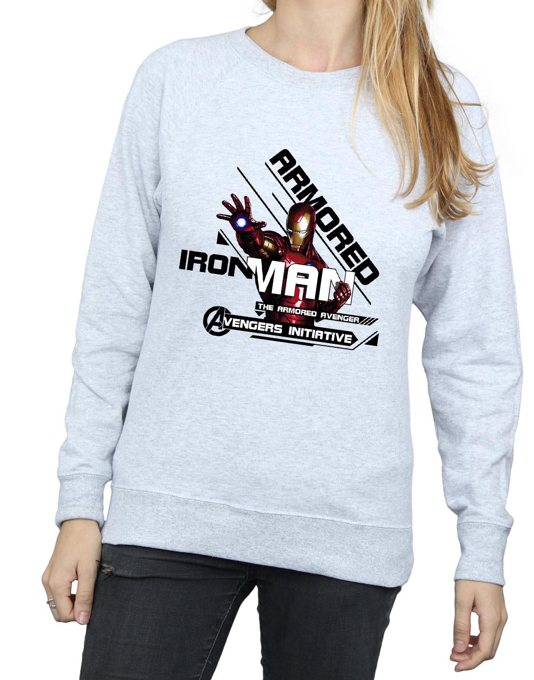 Heather Grey - Side - Marvel Womens-Ladies Iron Man Armored Avenger Sweatshirt