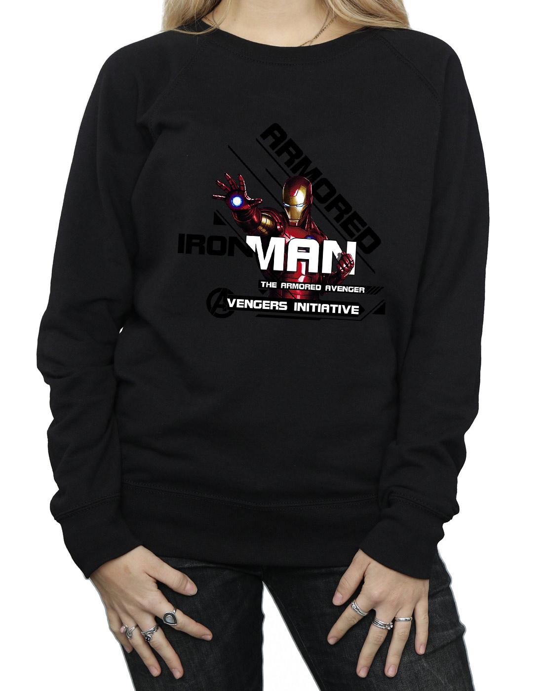 Black - Side - Marvel Womens-Ladies Iron Man Armored Avenger Sweatshirt