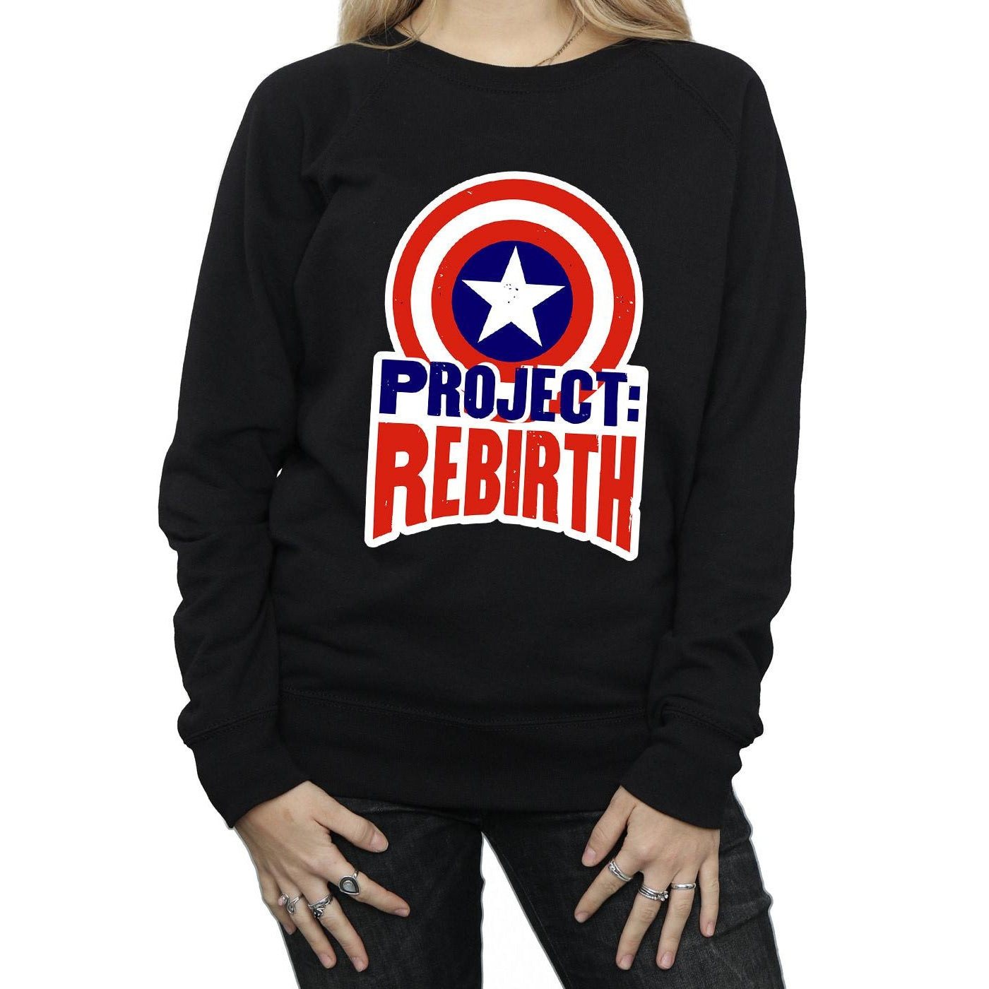 Black - Back - Marvel Womens-Ladies Captain America Project Rebirth Sweatshirt