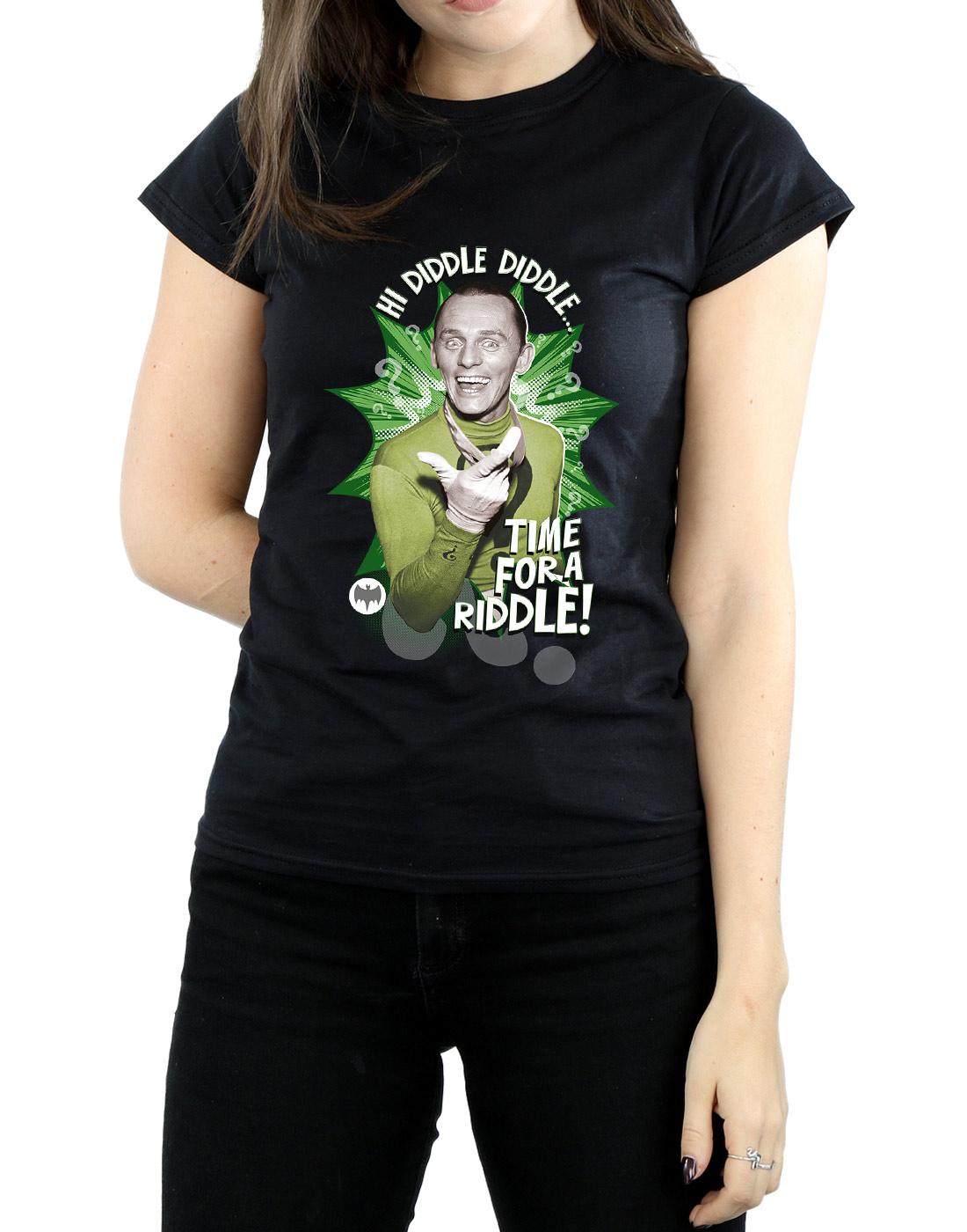 Black - Side - DC Comics Womens-Ladies Batman TV Series The Riddler Time for a Riddle Cotton T-Shirt