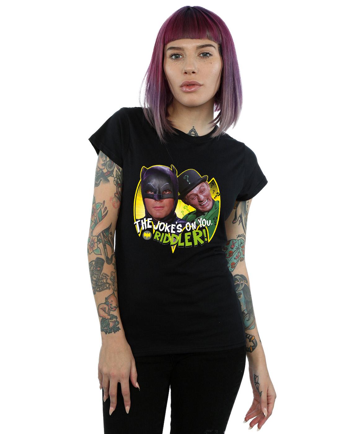 Black - Back - DC Comics Womens-Ladies Batman TV Series The Riddler Joke Cotton T-Shirt