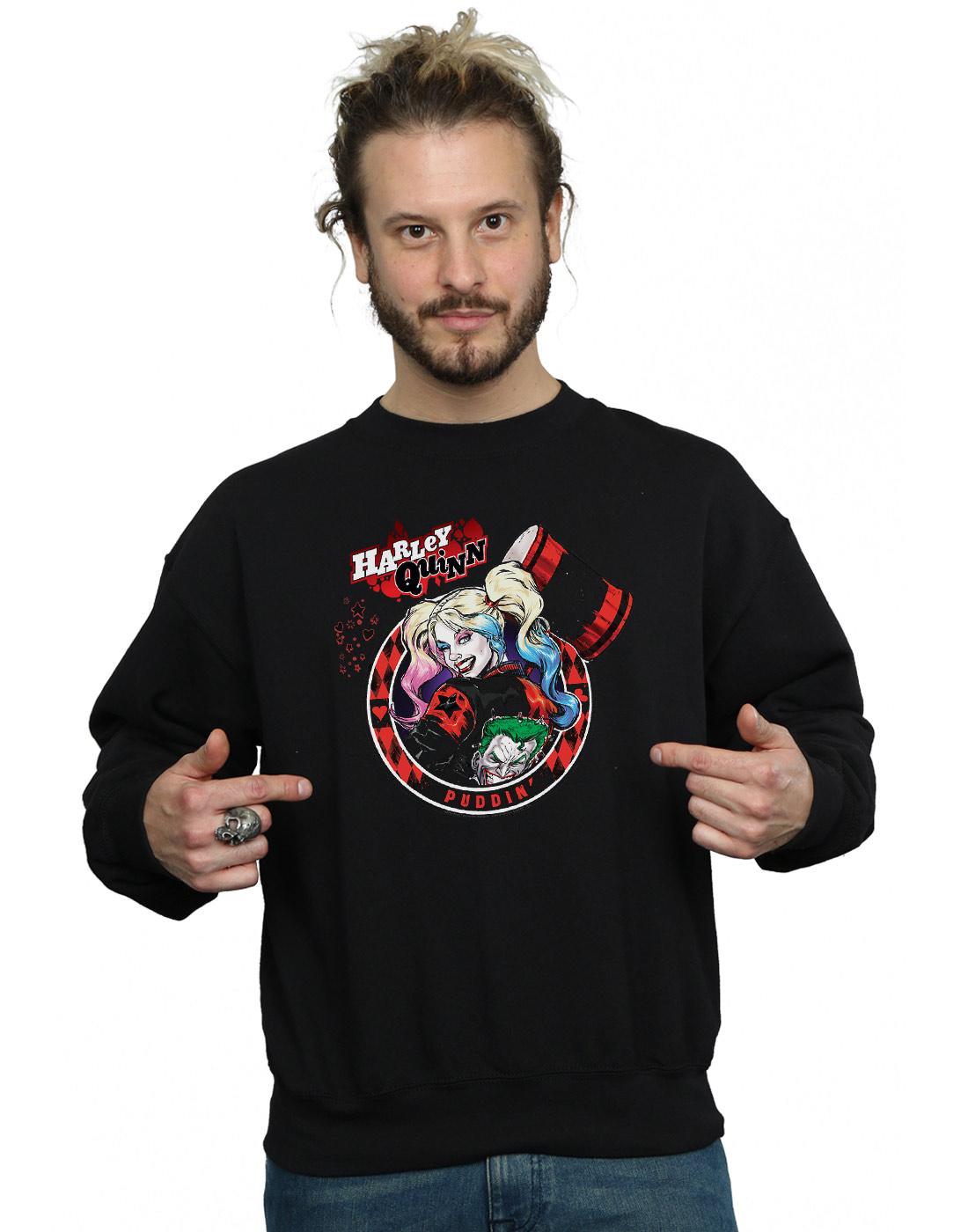 Black - Front - DC Comics Mens Harley Quinn Joker Patch Cotton Sweatshirt