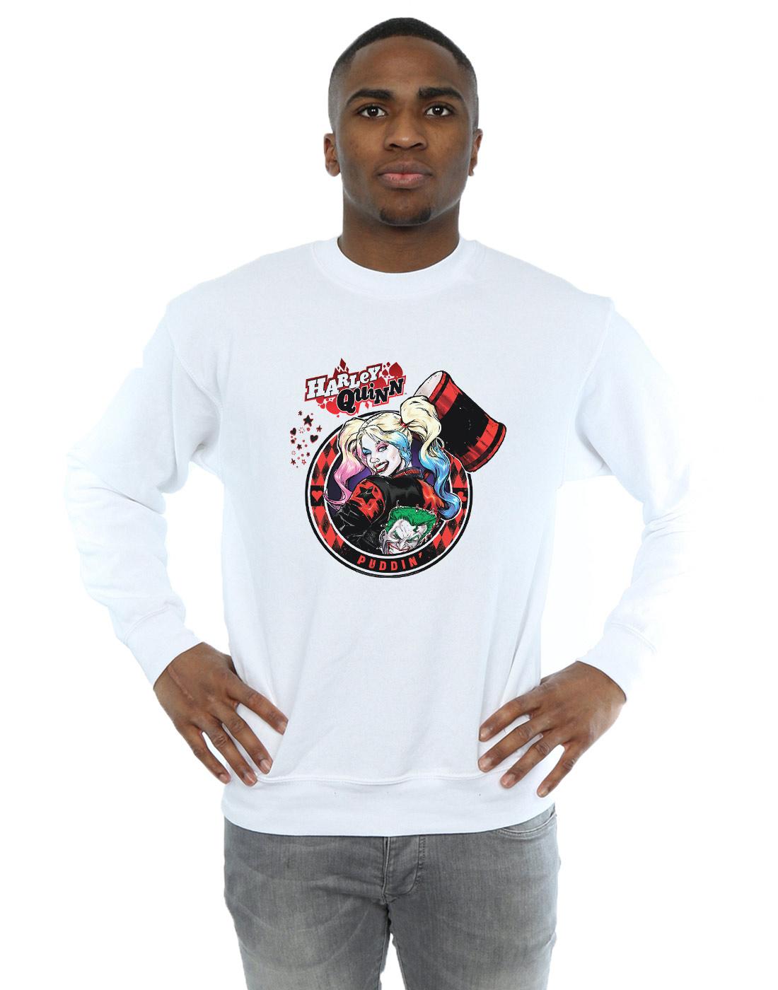 White - Back - DC Comics Mens Harley Quinn Joker Patch Cotton Sweatshirt