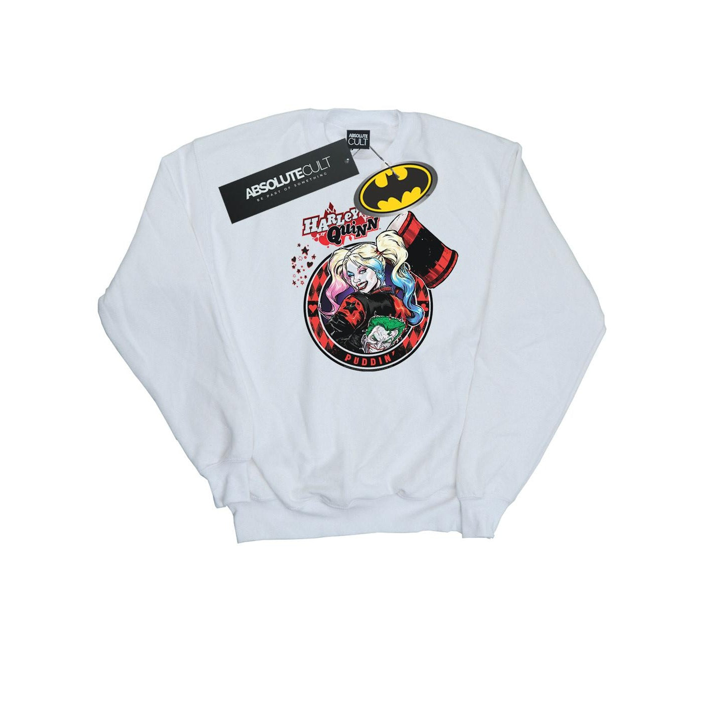 White - Front - DC Comics Mens Harley Quinn Joker Patch Cotton Sweatshirt