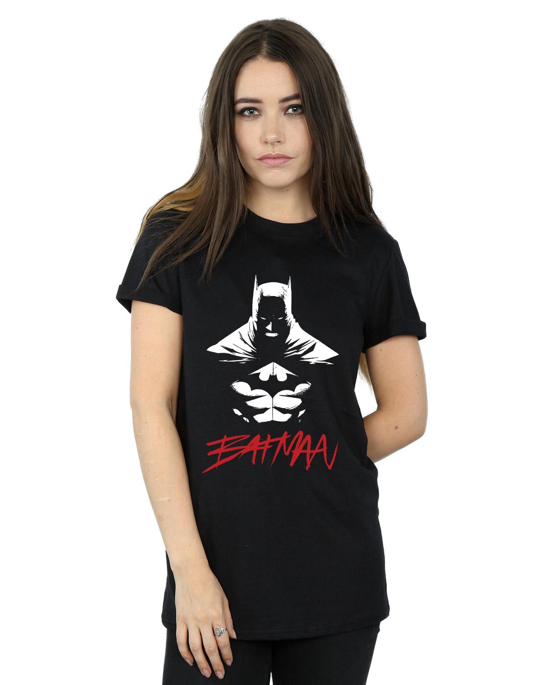 Black - Back - DC Comics Womens-Ladies Batman Shadows Cotton Boyfriend T-Shirt