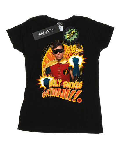 Black - Front - DC Comics Womens-Ladies Batman TV Series Holy Smokes Cotton T-Shirt