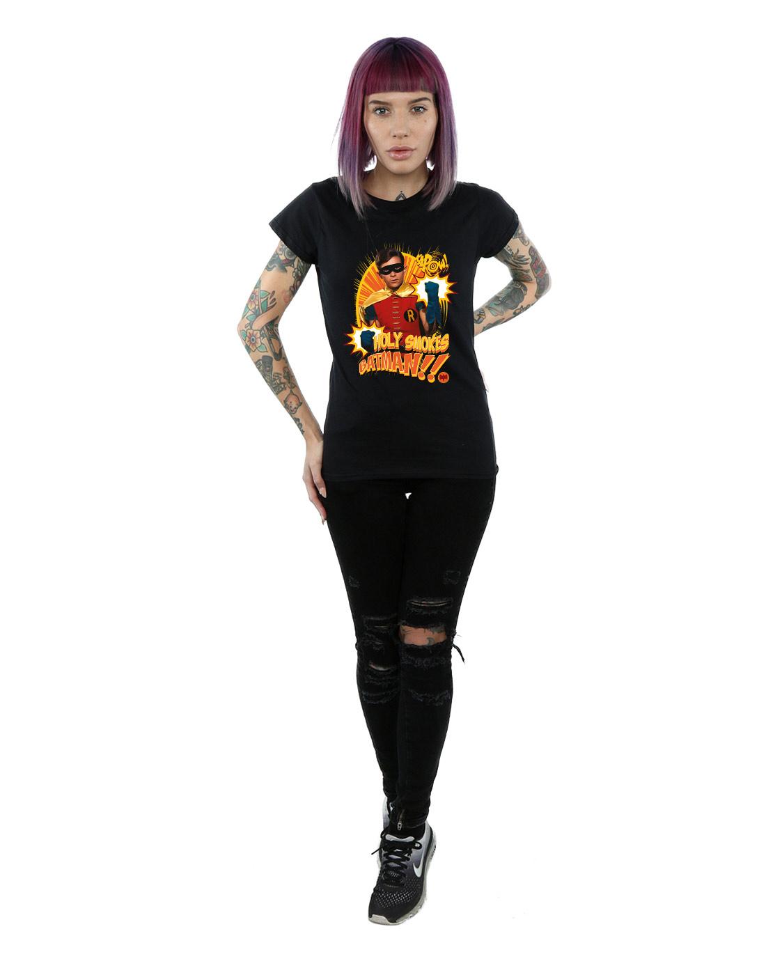 Black - Lifestyle - DC Comics Womens-Ladies Batman TV Series Holy Smokes Cotton T-Shirt