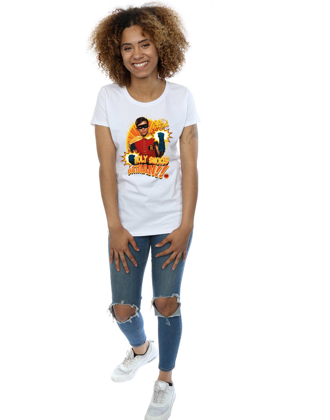 White - Lifestyle - DC Comics Womens-Ladies Batman TV Series Holy Smokes Cotton T-Shirt
