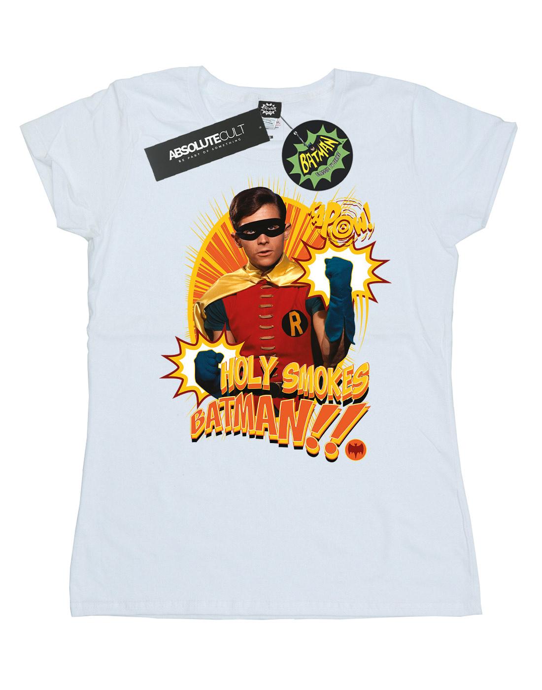 White - Front - DC Comics Womens-Ladies Batman TV Series Holy Smokes Cotton T-Shirt