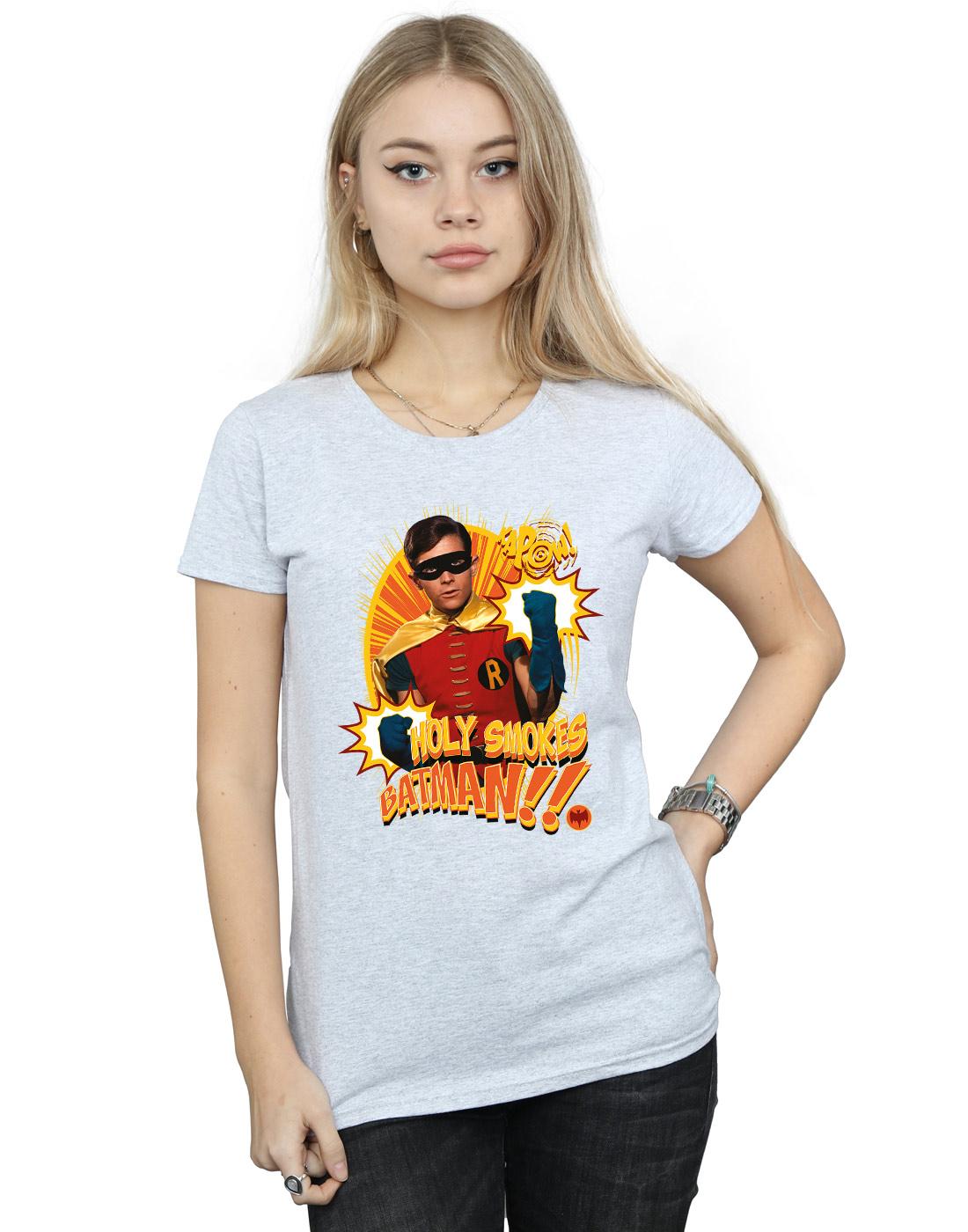 Sports Grey - Back - DC Comics Womens-Ladies Batman TV Series Holy Smokes Cotton T-Shirt