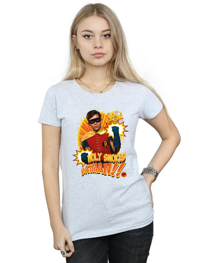 Sports Grey - Back - DC Comics Womens-Ladies Batman TV Series Holy Smokes Cotton T-Shirt