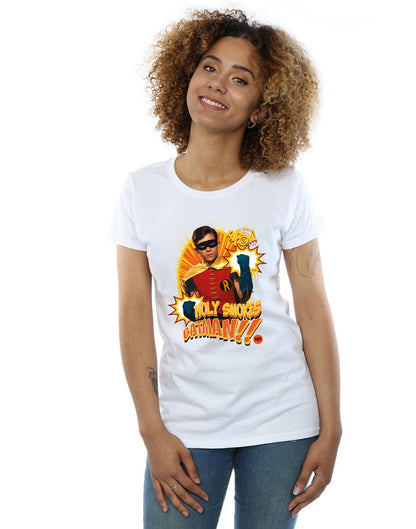 White - Back - DC Comics Womens-Ladies Batman TV Series Holy Smokes Cotton T-Shirt