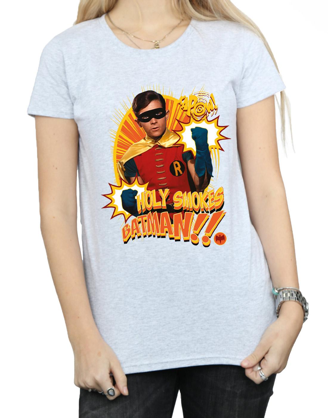 Sports Grey - Side - DC Comics Womens-Ladies Batman TV Series Holy Smokes Cotton T-Shirt