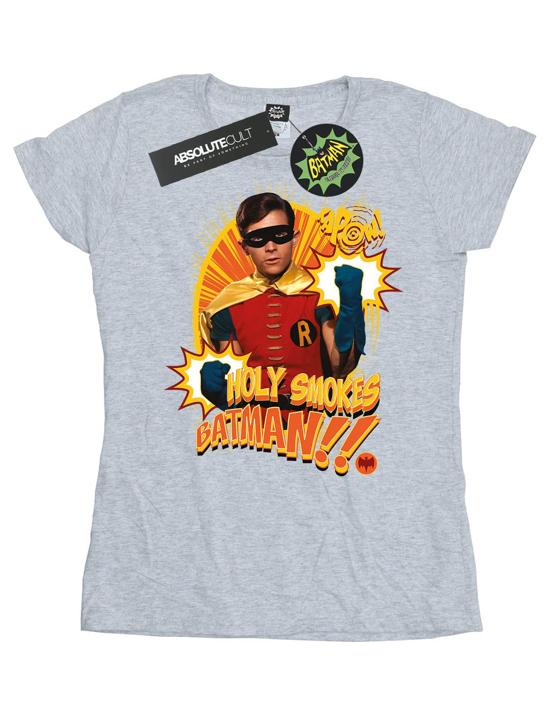 Sports Grey - Front - DC Comics Womens-Ladies Batman TV Series Holy Smokes Cotton T-Shirt