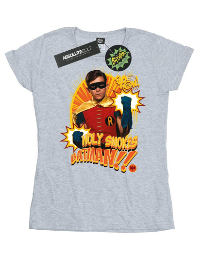 Sports Grey - Front - DC Comics Womens-Ladies Batman TV Series Holy Smokes Cotton T-Shirt