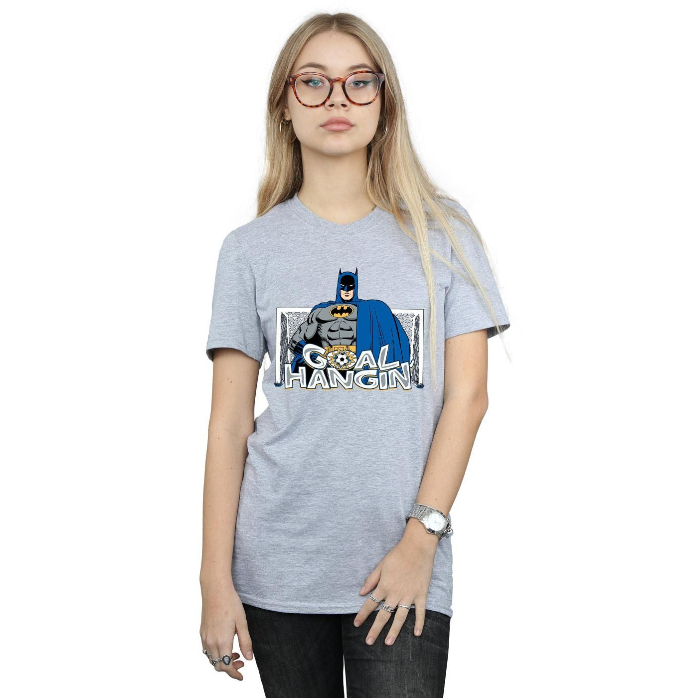 Sports Grey - Back - DC Comics Womens-Ladies Batman Football Goal Hangin´ Cotton Boyfriend T-Shirt