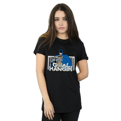 Black - Back - DC Comics Womens-Ladies Batman Football Goal Hangin´ Cotton Boyfriend T-Shirt