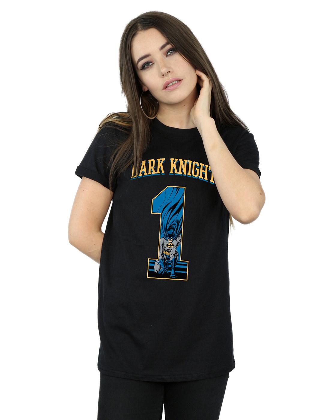 Black - Back - DC Comics Womens-Ladies Batman Football Dark Knight Cotton Boyfriend T-Shirt