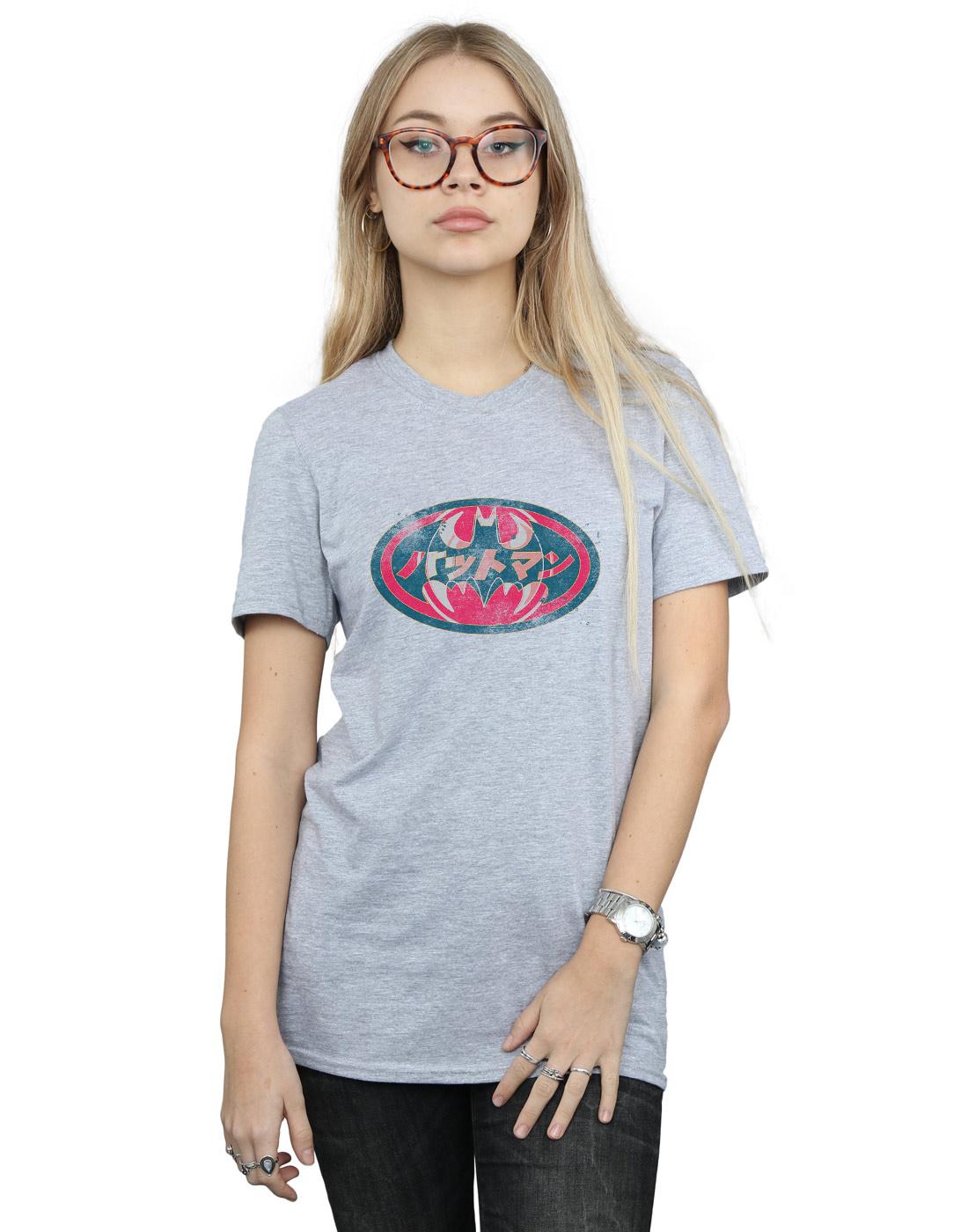 Sports Grey - Back - DC Comics Womens-Ladies Batman Japanese Logo Red Cotton Boyfriend T-Shirt