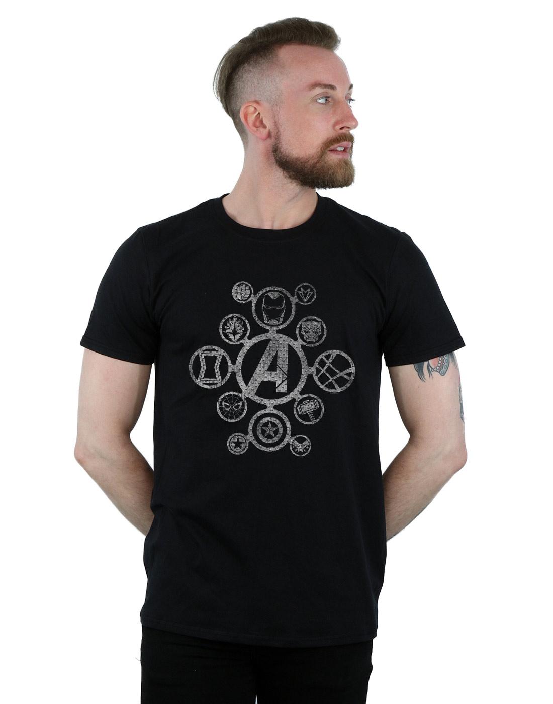 Black - Back - Marvel Mens Avengers Infinity War Distressed Metal Icons T-Shirt