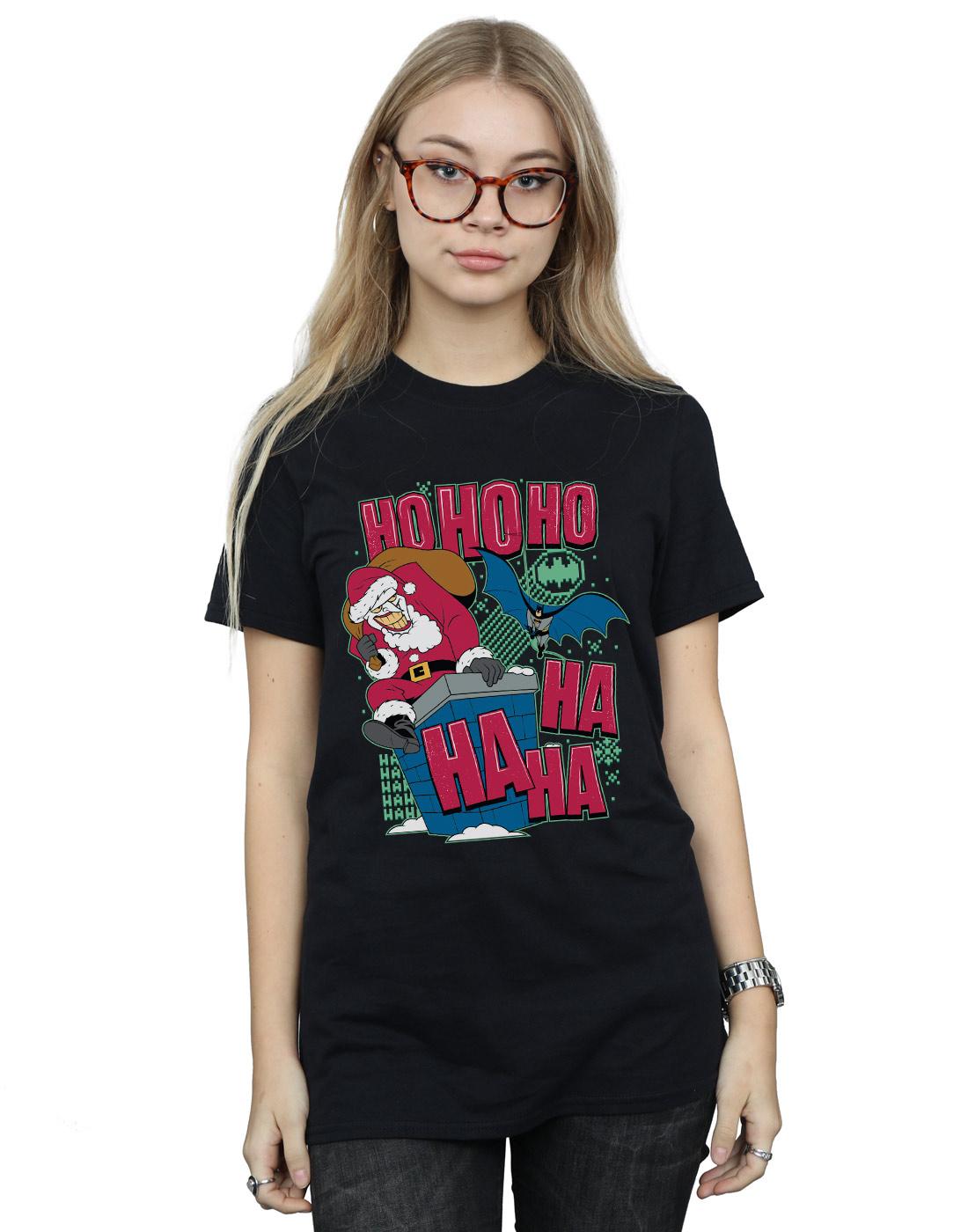 Black - Back - DC Comics Womens-Ladies Batman And Joker Ha Ha Ha Ho Ho Ho Cotton Boyfriend T-Shirt
