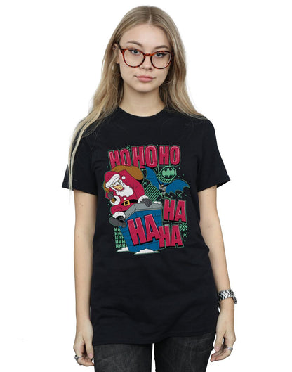 Black - Back - DC Comics Womens-Ladies Batman And Joker Ha Ha Ha Ho Ho Ho Cotton Boyfriend T-Shirt