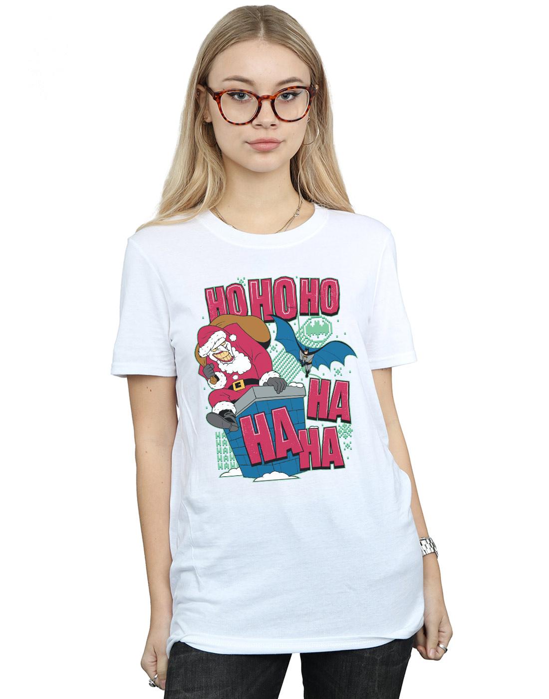 White - Back - DC Comics Womens-Ladies Batman And Joker Ha Ha Ha Ho Ho Ho Cotton Boyfriend T-Shirt