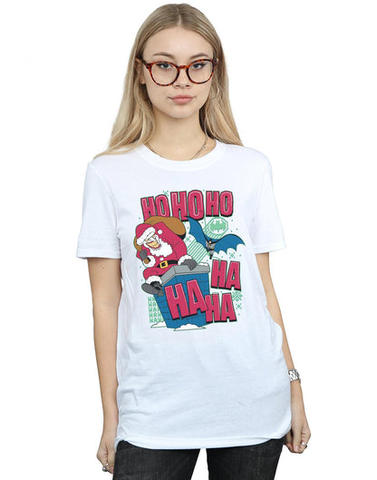 White - Back - DC Comics Womens-Ladies Batman And Joker Ha Ha Ha Ho Ho Ho Cotton Boyfriend T-Shirt