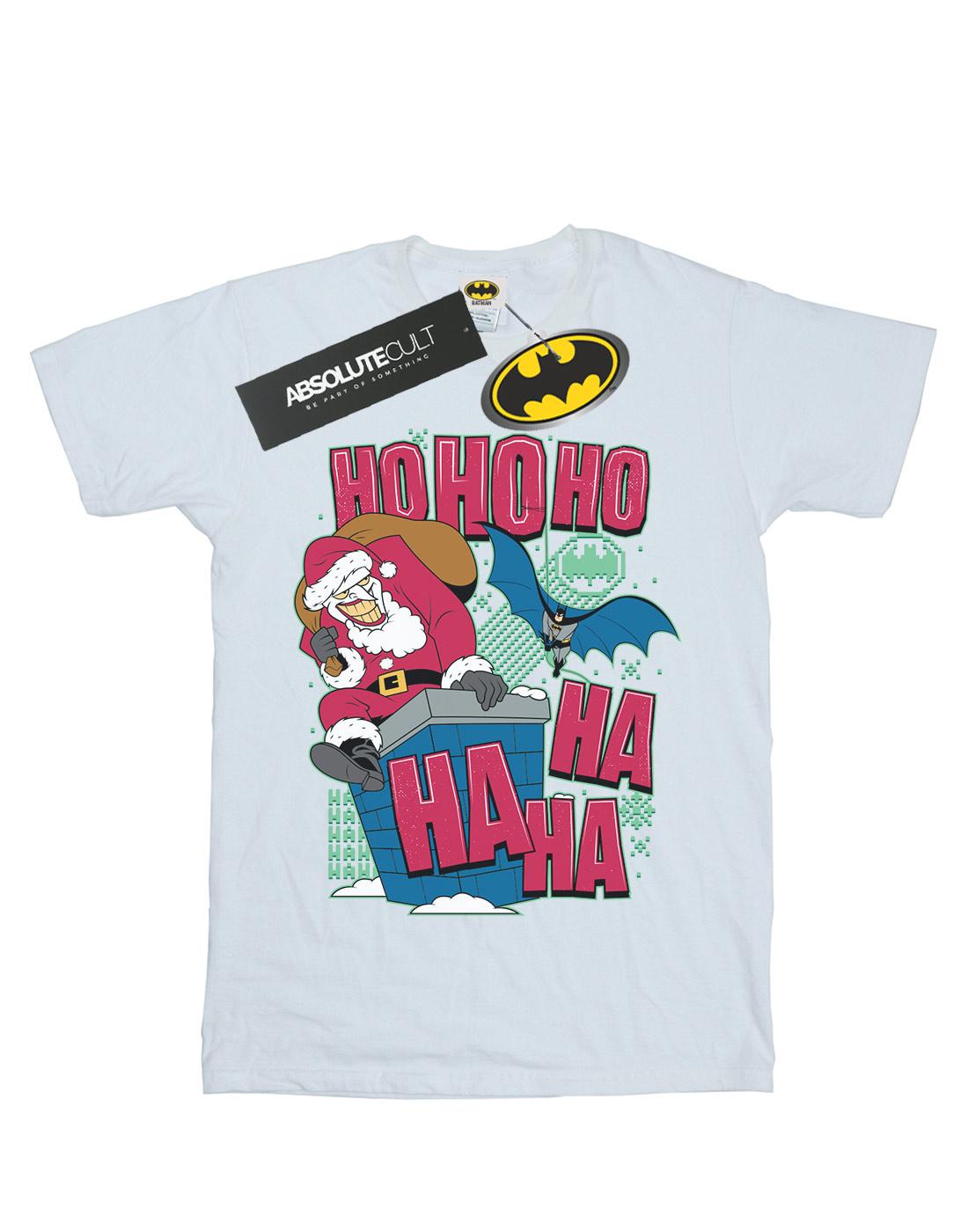 White - Front - DC Comics Womens-Ladies Batman And Joker Ha Ha Ha Ho Ho Ho Cotton Boyfriend T-Shirt
