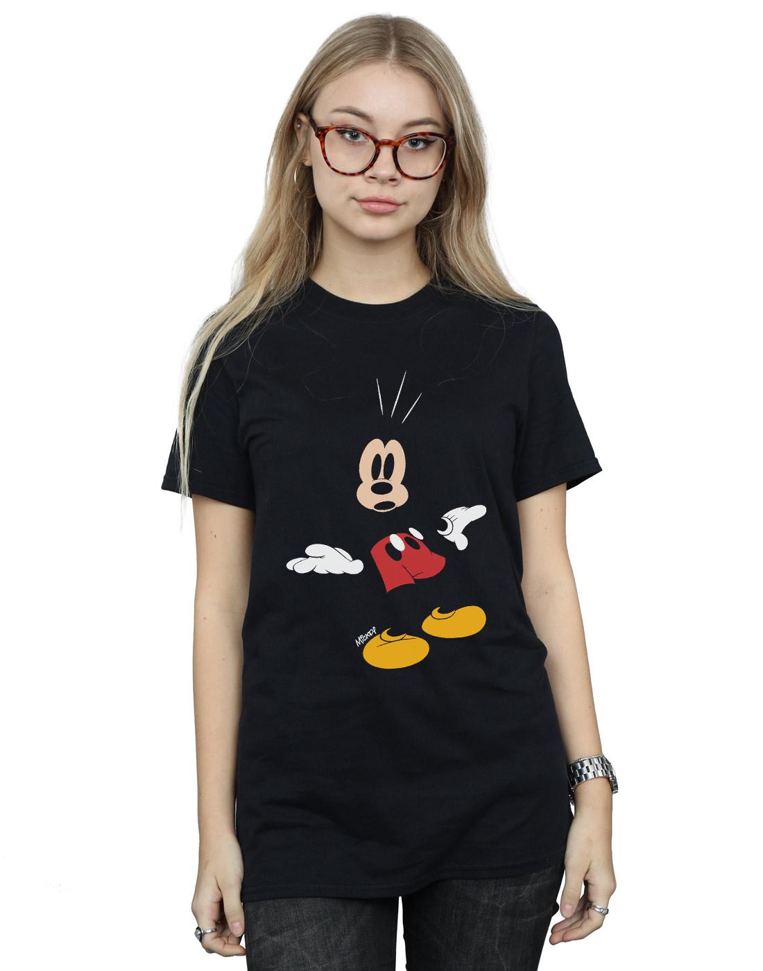 Black - Side - Disney Womens-Ladies Mickey Mouse Surprised Cotton Boyfriend T-Shirt