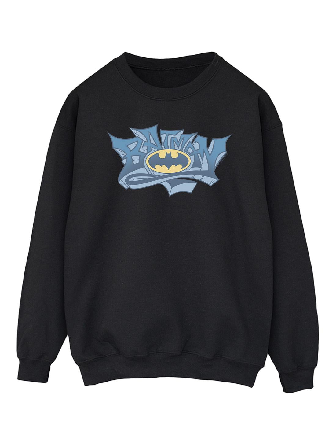 Black - Front - DC Comics Mens Batman Graffiti Logo Cotton Sweatshirt