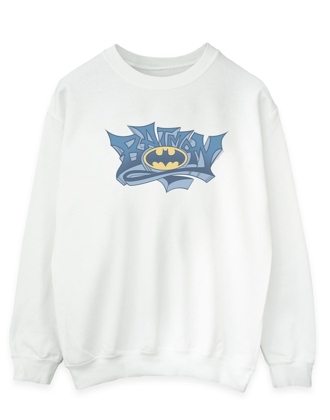 White - Front - DC Comics Mens Batman Graffiti Logo Cotton Sweatshirt
