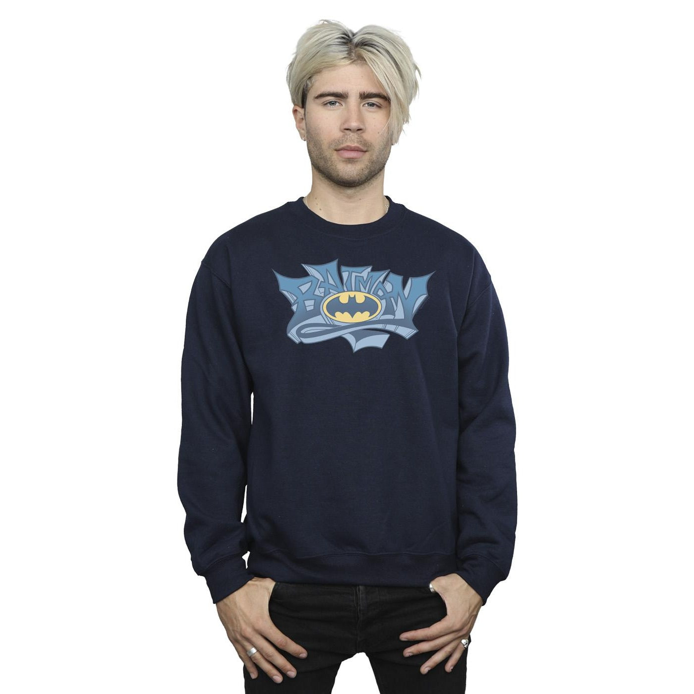 Navy Blue - Back - DC Comics Mens Batman Graffiti Logo Cotton Sweatshirt