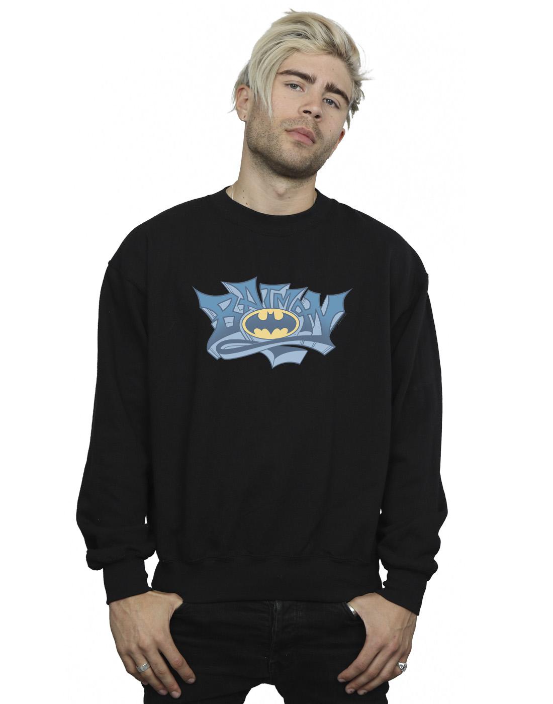 Black - Back - DC Comics Mens Batman Graffiti Logo Cotton Sweatshirt