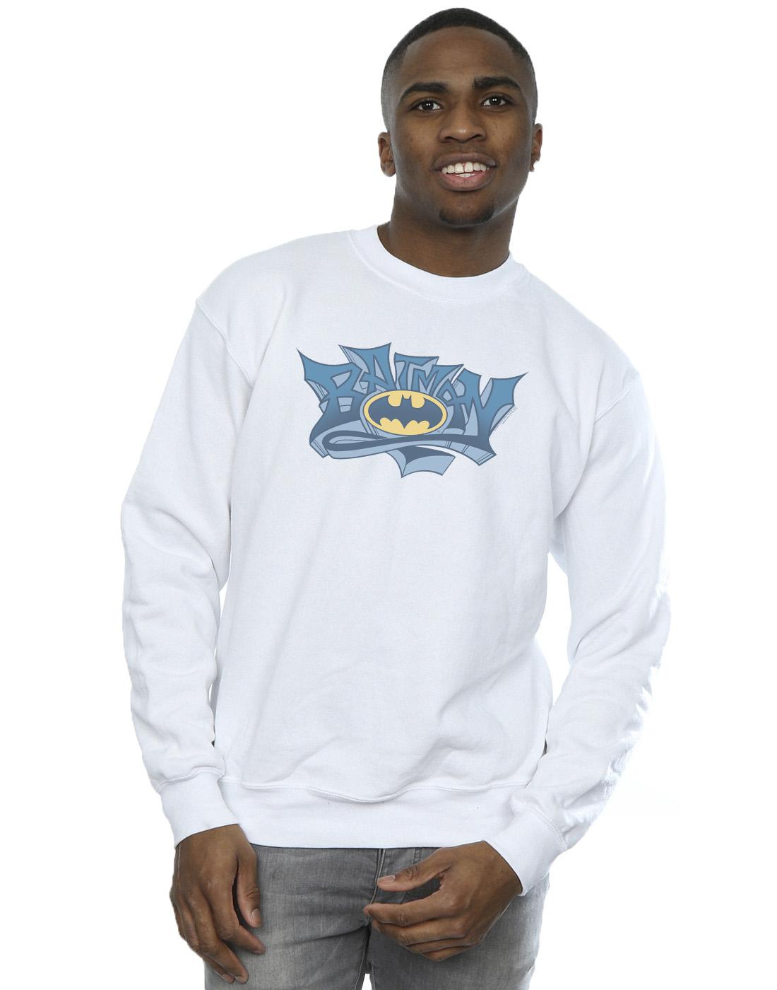 White - Back - DC Comics Mens Batman Graffiti Logo Cotton Sweatshirt