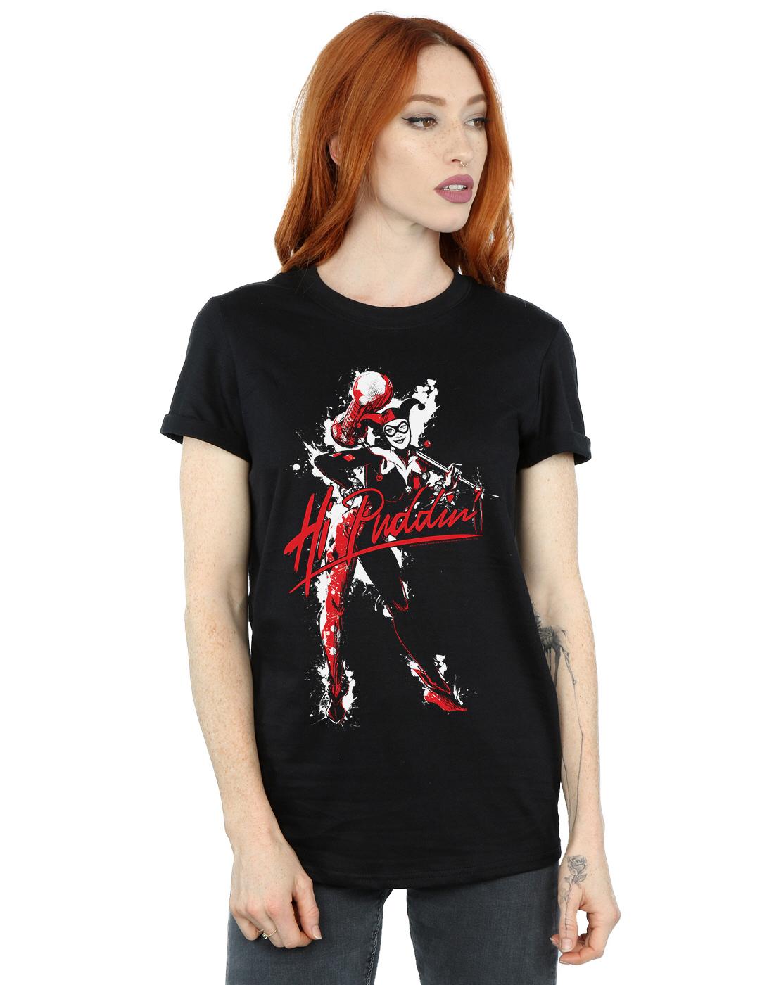 Black - Back - DC Comics Womens-Ladies Harley Quinn Hi Puddin Cotton Boyfriend T-Shirt