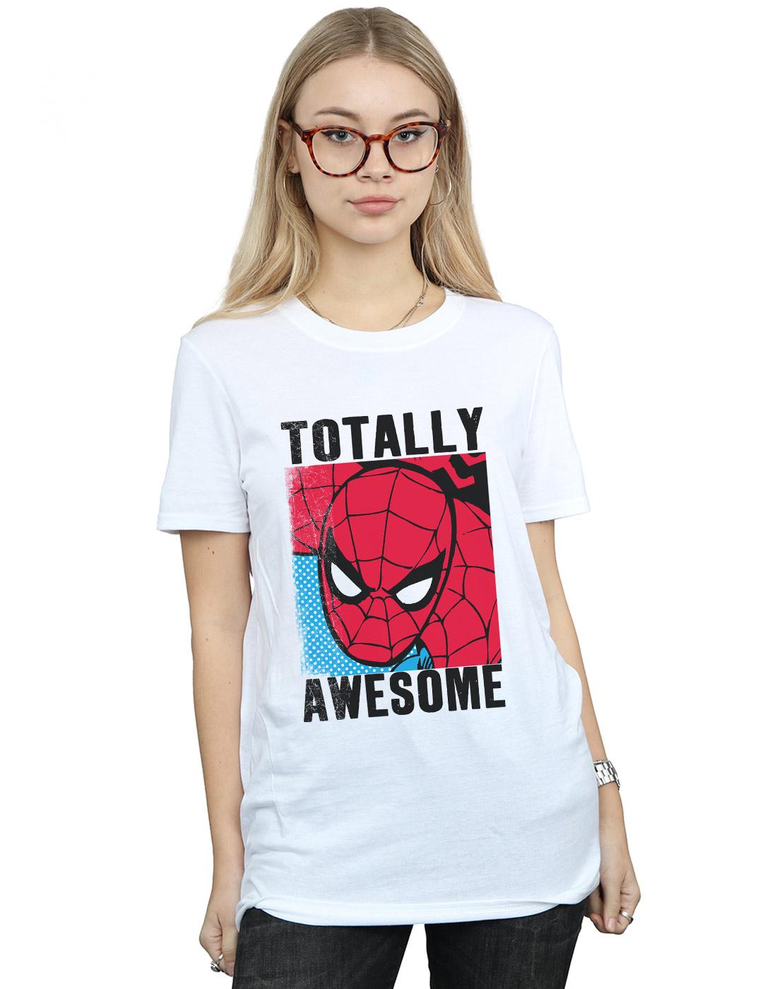 White - Back - Spider-Man Womens-Ladies Totally Awesome Cotton Boyfriend T-Shirt