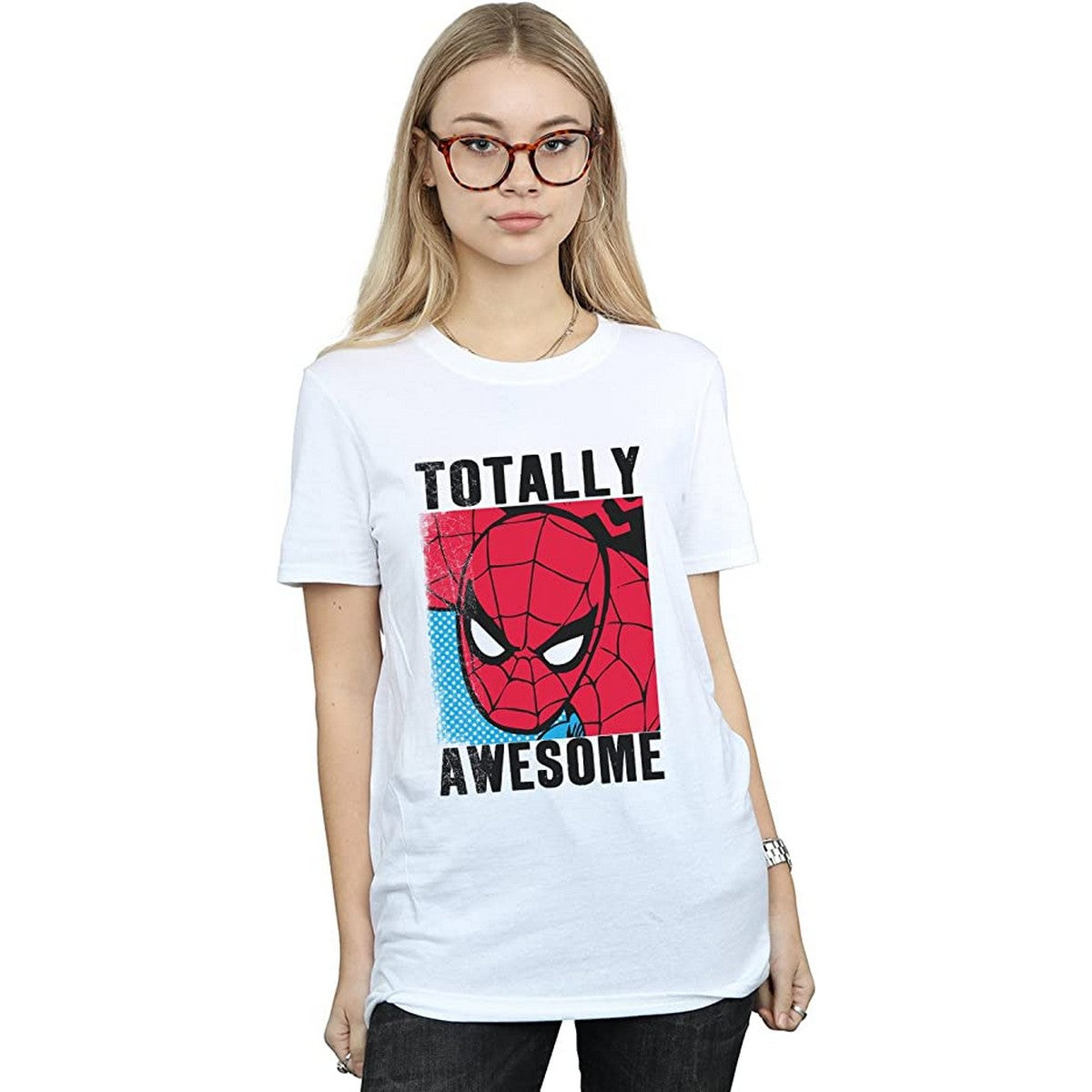 White - Front - Spider-Man Womens-Ladies Totally Awesome Cotton Boyfriend T-Shirt