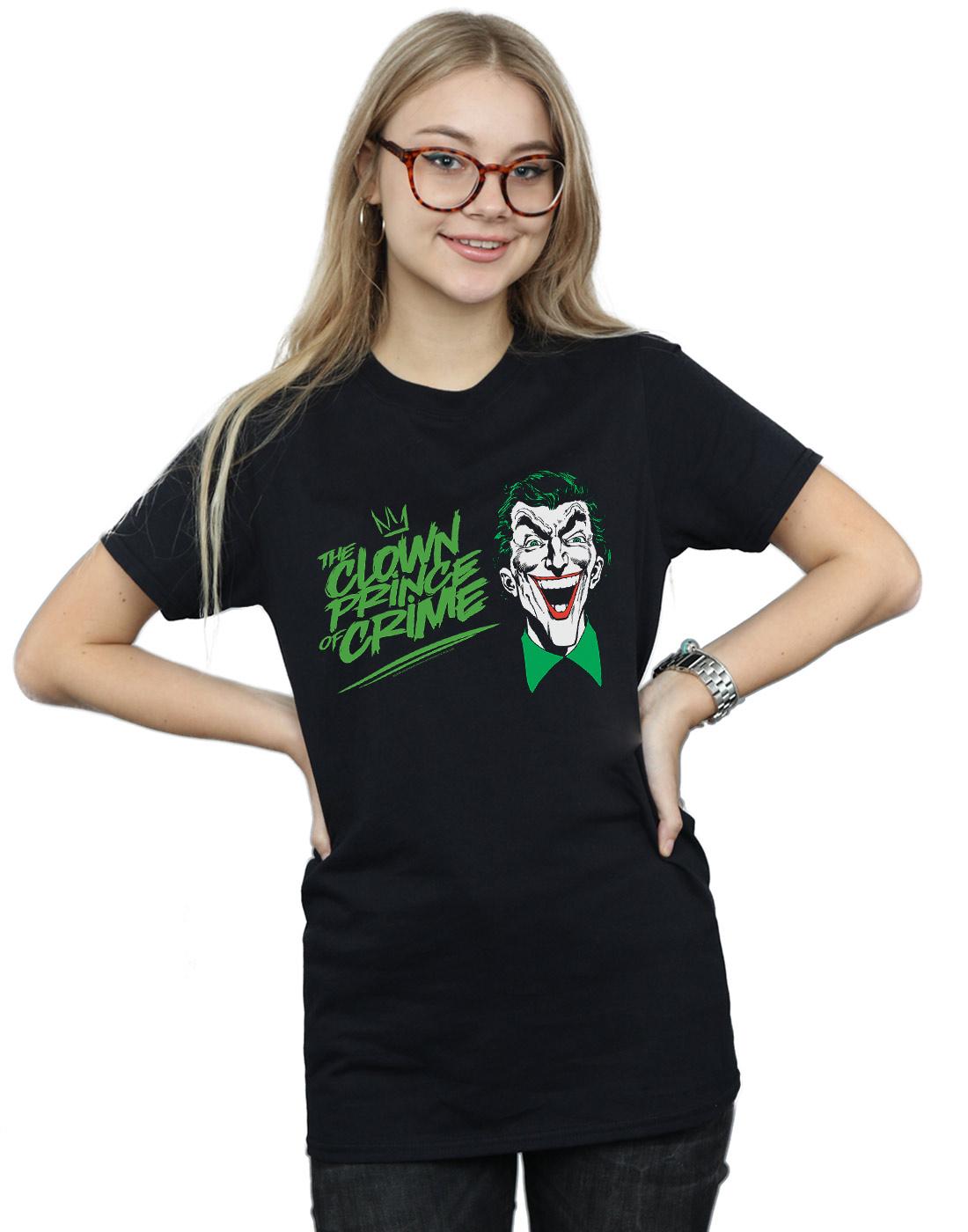 Black - Back - DC Comics Womens-Ladies Batman Joker The Clown Prince Of Crime Cotton Boyfriend T-Shirt